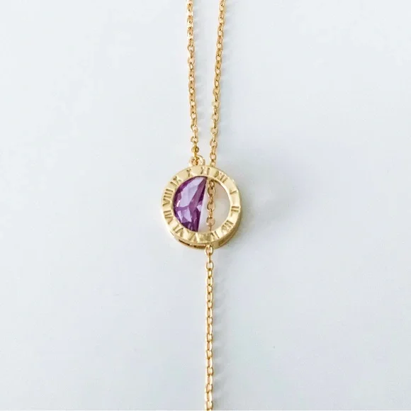 🆕 Stunning 18k Amethyst Roman Numeral Engraved Barrel Lariat Necklace NWT - Picture 5 of 14